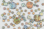 1.75 oz (50g) Mix of Unique Czech Bohemia Glass Pressed Beads, Light Blue AB Sliperit, Patterned, Matte and Glossy, Hand Made BCV - color: FAN Mix Light Blue AB Sliperit
