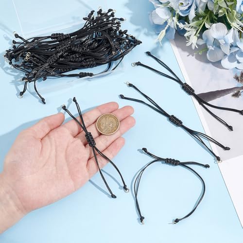 UNICRAFTALE about 30Pcs Waxed Polyester Cord Bracelets Semi Finished Bracelet Black Adjustable Bracelet Knot Rope Handmade Friendship Bracelet Braid String Bracelets for Jewelry Making DIY 31.4mm Long - size: 31.4cm