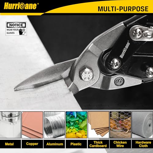 HURRICANE 10 Inch Aviation Tin Snips, Straight Cut Shears for Sheet Metal, Aluminum, Gutter & DIY Projects, Regular Straight Cutting Sheet Metal Cutter - size: 10 Inch Regular: Straight Cut