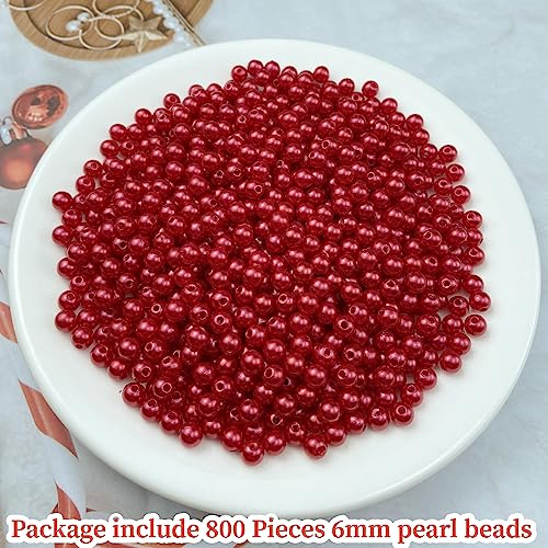 Pinhoollgo 800pcs Pearl Beads 6mm Round Pearl Beads with Hole for DIY Bracelet Necklace Jewelry Making Supplies Handmade Craft(Red) - color: Red, size: 6mm/800pcs