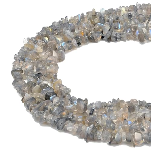 HAAMIIQII 5-8mm Natural Labradorite Chips Irregular Chip Stones Loose Gemstone Energy Healing Beads for Jewelry Making Strand 30 Inch - color: Labradorite