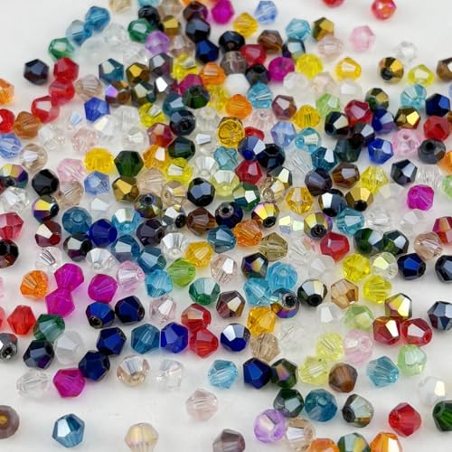 600pcs 3mm Bicone Crystal Glass Beads Faceted Bicone Crystal Beads Bulk Glass Spacer Beads for Bracelets Necklace Pendants Earrings DIY Jewelry Craft Making(Mix Colors) - color: Mix Colors, size: 3mm