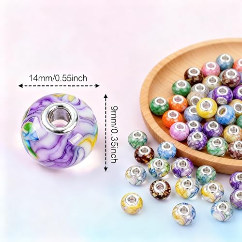 PIPITREE 200PCS Acrylic Beads 9 * 14mm Focal Beads for Pens Acrylic Flat Bulk Bead Ceramic Style Mixed Color 6mm Large Hole Bead for Keychains Beadable Pens DIY Crafts Jewelry Making & Gift Giving - color: Ceramic Style