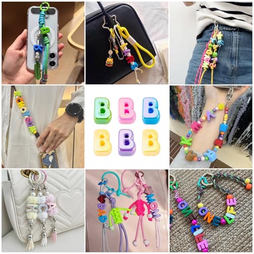 Beadthoven 20pcs Big Letter B Beads Large Hole Bubble Alphabet Acrylic Beads Charm Iridescent Plastic B Shape Loose Chunky Spacers for Jewelry Making Bracelet Necklace Keychains Shoelaces Crafts - color: B
