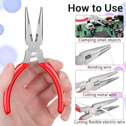 3 Pcs Needle Nose Pliers 5 Inch Long Nose Pliers with Side Cutter Spring Small Plier for Jewelry Repair Wire Wrapping Beading Crafts Jewelry Making Supplies