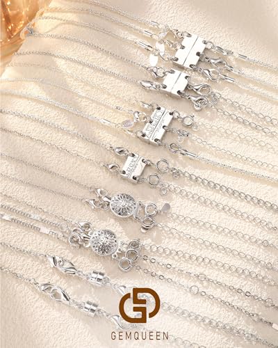 GEMQUEEN Multi Magnetic Necklace Clasps and Closures : White Gold Plated Magnet Jewelry Layering Clasp for Necklaces Multiple Magnets Bracelet Helper Necklace Extenders 8PCS - color: White Gold Plated - 8PCS