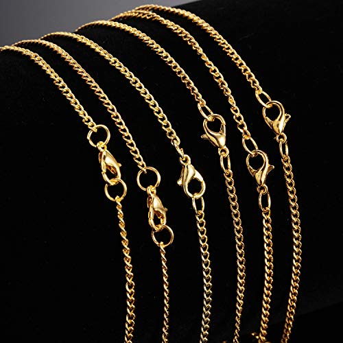 Hicarer 24 Pack Gold Plated Necklace Chain for Women Bulk 16-26 Inch 2 mm Gold Plated DIY Cable Link Chains for Jewelry Making with Lobster Clasps for DIY Necklace Jewelry Making Supplies(16 Inch) - size: 16 Inch