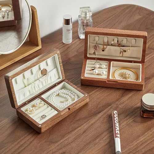 Wooden Jewelry Box, Simple Solid Wood Wooden, Ring Holder and Necklace Organizer, Black Walnut - size: L16.5*W9.5*H4cm