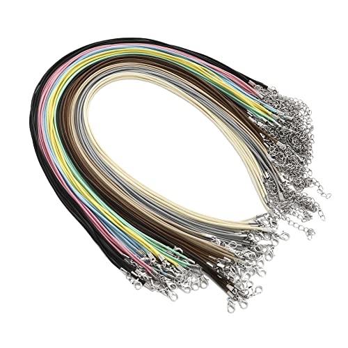 100 Pcs Waxed Necklace Cord with Clasp Bulk Necklace String Bracelet Rope Cords for Jewelry Making Pendants DIY Supplies (Multicolor-10, 18 Inches) - style: Multicolor-10