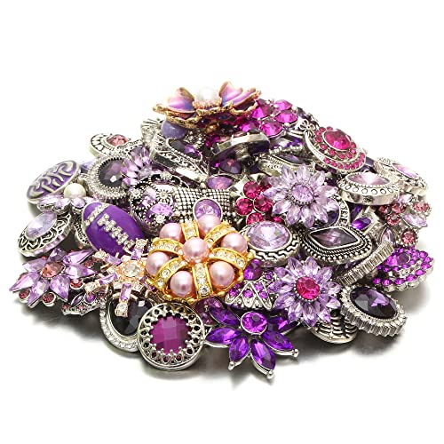 10PCs Mixed Style Rhinestones Snaps Jewelry Charms Buttons 18/20mm for Interchangeable Snaps Jewelry Making Women DIY Button Bracelets Necklaces Rings Brooch Accessories (Purple) - color: Purple