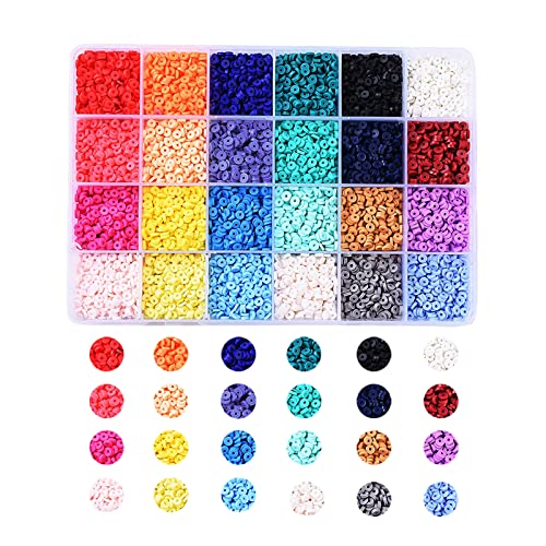 Ornaland 4mm Polymer Clay Heishi Beads 24 Colors Flat Round Vinyl Disc Beads Loose Spacer Bead for Hawaiian Bracelet Necklace Jewelry Making - size: 4mm