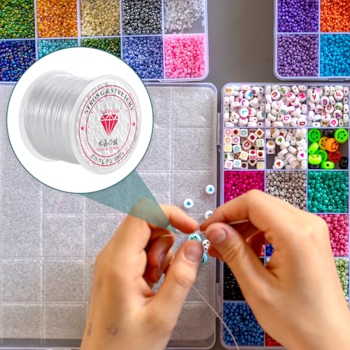 0.8mm Elastic String, Strong Stretchy Bracelet String for Jewelry Making, 100 Meters Clear Crystal Rubber Bead Cord for Necklaces, Bracelet, Beading (1pcs)