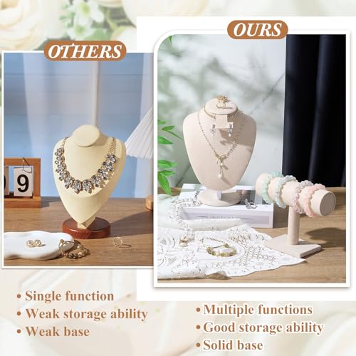 RattanView 2 Pcs Jewelry Display Set Necklace Mannequin Bust T Bar Bracelet Holder for Earring Necklace Ring Display - color: Flaxen