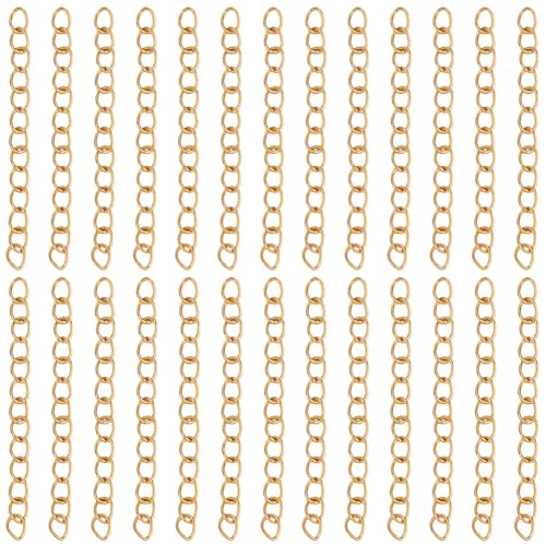 Beebeecraft 1 Box 100Pcs Bracelet Extender Chain 18K Gold Plated 304 Stainless Steel Curb Necklace End Chain Extension for Jewelry Making Crafts (40mm, Dark Gold) - size: 1.57 inch