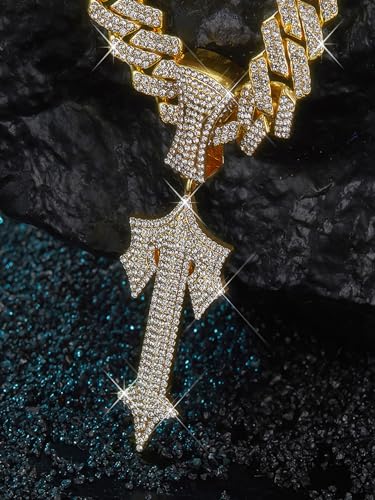 Ice Out Chain for Men Premium Zircon Stones Hypoallergenic Durable Hip-Hop Streetwear Chain Necklace Men - color: Gold, style: Trapstar