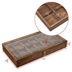 MOOCA Wooden Jewelry Display and Beads Display Storage Case with Tempered Glass Lid , 18 Compartments, 15" W x 8 3/8" L x 2 1/8" H, Brown Color - color: Brown