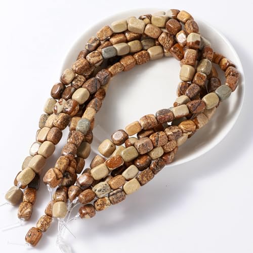 Natural Large Brown Picture Jasper Cube Stone Beads 8x11mm 38cm/str Loose Semi Gemstone Stone Square Beads for Making Bracelets Necklace - color: Brown Picture Jasper