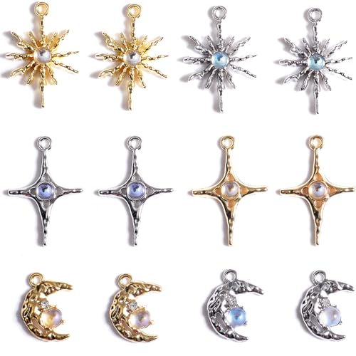 stino 48/56 Pieces Jewelry Celestial Charms Set, Silver & Gold Plated Moon Star Sun Pendants, DIY Jewelry Making Accessories - style: Baroque
