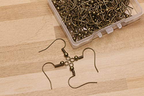 Shapenty Surgical Brass Ball Coil Fish Earring Hooks Clasp Hypo-allergenic Ear Wire Bead Connector Hooks with Large Loop for DIY Jewelry Finding Making, 100PCS/50Pairs (Bronze) - color: Bronze
