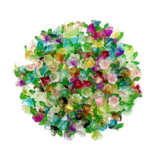 50pcs Glass Pendant Charms - Multicolor Theme Drops for Necklace Craft, Jewelry Making Supplies (Various Styles) - style: Lily Flower 2#