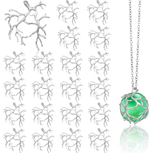 Hicarer 20 Pcs Pendant Trays for Jewelry Making Branch Shape Metal Claw Cage Pendant Holder Crystal Cage Necklace Open Bezels for DIY Necklace Jewelry Making Supplies - color: Silver