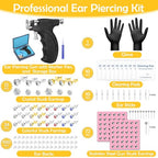 Professional Ear Piercing Gun, Reusable Ear Piercing Machine with Stainless Steel Piercing Studs, Colorful Crystal Earrings Set for At Home Salon Earlobe Cartilage Helix Tragus Piercing Tool Kit - color: Dark Black