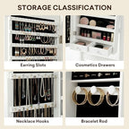 Antok Full Length Jewelry Cabinet with Mirror & Large Storage - 61" Standing Lockable Armoire Organizer, Floor to Ceiling Model for Bedroom or Dressing Room, White