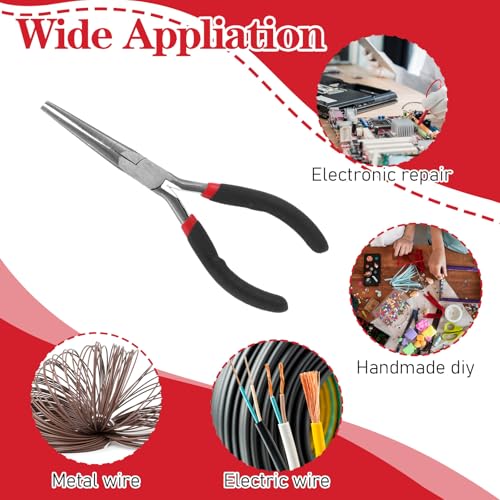 10 PCS 6 Inch Extra Long Needle Nose Pliers, Mini Precision Jewelry Pliers with Comfort Grip, Needle Nose for Jewelry Making, Repair, Crafts
