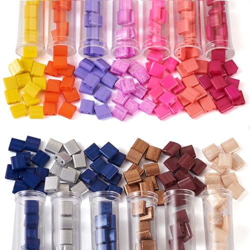 Pandahall 260Pcs Opaque Tila Beads - 2-Hole Square Craft Beads, 5mm, for Jewelry Making - color: Mix 13 Colors - 260pcs