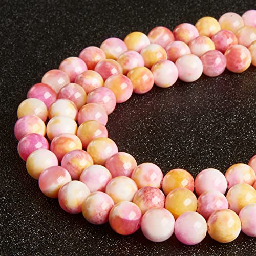 60pcs 6mm Pink Yellow Jade Beads Natural Gemstone Beads Round Loose Beads for Jewelry Making - color: Pink Yellow Jade, size: 6mm