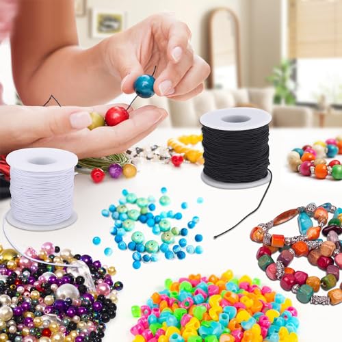 Stretchy String for Bracelets, 3 Rolls 1 mm 495 Feet Sturdy Elastic String Cord for Jewelry Making, Necklaces, Beading and Crafts (1.0mm (Black&Wihte&Rainbow)) - size: 1.0mm (Black&Wihte&Rainbow)