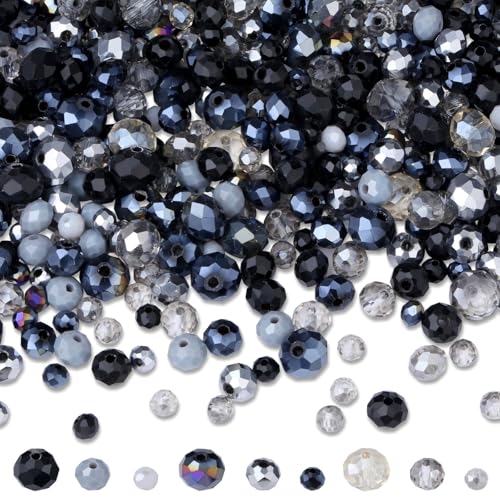 ZHIYUXI 1100PCS 4mm 6mm 8mm Black Faceted Glass Beads for Jewelry Making Crystal Assorted Suncatchers Glass Beads for Bracelet Making Necklaces Accessories - color: C-Black