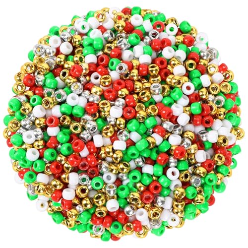 UPINS Christmas Pony Beads, 1200Pcs Red White Green Gold Silver Plastic Beads Christmas Necklace Hair Beads Crafts DIY - color: Christmas