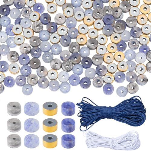 SUNNYCLUE 320Pcs Flat Gemstone Beads 4MM Disc Stone Beads Strands with 20M Jewelry Cord Flat Round Gemstone Healing Energy Heishi Stone Spacers for Jewelry Making Kits DIY Bracelets Necklaces Supplies