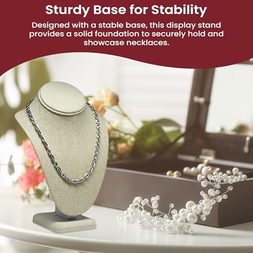 Novel Box Beige Linen Bust Stand Jewelry Necklace Display 6.5x4x10 Inches - Freestanding Travel Necklace Holder Stand - Necklace Mannequin Organizer Stands - Necklace Displays Medium - color: Beige Linen, size: Medium
