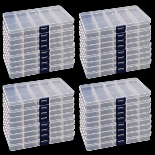 KINJOEK 32 Pack 15 Grids Plastic Bead Organizer Containers Storage, Adjustable Dividers Diamond Jewelry Craft Painting Storage Case, Clear Small Fishing Tackle Box for Sewing Cross Stitch Accessories - color: Clear, size: 15Grid 32PCS