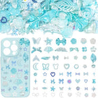 350 Pcs Junk Case Charms Blue 3D Resin ABS Rose Flower Bows Butterfly Charm with Bows Moon Heart Pearls Fun Beads Flatback Resin Charms for Craft DIY - color: color-S6