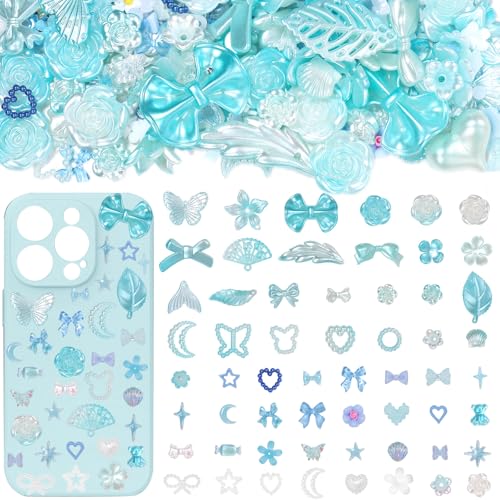 350 Pcs Junk Case Charms Blue 3D Resin ABS Rose Flower Bows Butterfly Charm with Bows Moon Heart Pearls Fun Beads Flatback Resin Charms for Craft DIY - color: color-S6