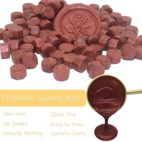 250pcs Burgundy Wax Seal Beads, Andotopee Premium Metallic Wine Red Sealing Wax Pellets for Stamp Seals, Wedding Invitations, Letter Envelopes, Scrapbook DIY Crafts & Formal Documents - color: Wine Red