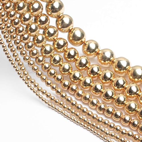 Song Xi 14K Gold Hematite Beads Round Loose Beads for Jewelry Making DIY Bracelets and Necklaces 10mm/38pcs - color: 14k gold, size: 10mm