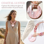 Coiris Shell Pendant Statement Strand Necklace for Women Boho Multi Beads Natural Stone Colorful Necklace Bohemian Handmade Chunky Shell Beaded Collar Jewelry for Women - color: Pink