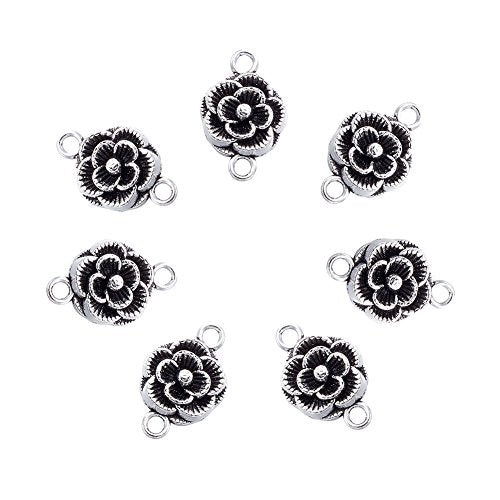 Beadthoven Bracelet Jewelry Connectors Charms Links for Jewelry Making, Antique Silver Metal Filigree Charms Golden Cubic Zirconia Charms Pendants Connectors for Earrings Bracelet DIY Findings - color: Flowers-20pcs