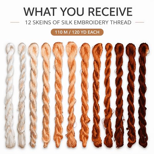 Natural 100% Silk Thread, Handmade Embroidery Thread Silk Floss 12 Colors 110m Each (76) - color: 76