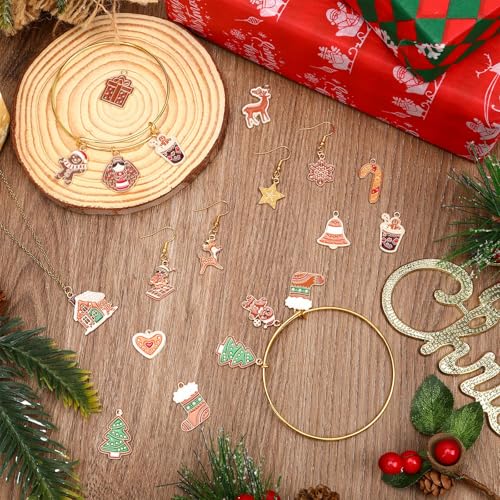 MARFOREVER 40 Pcs/20 Pairs Christmas Charms for Jewelry Making, Gingerbread Man Christmas Enamel Charm Holiday Xmas Bangle Pendants for Bracelet Necklace Earrings Making Accessories - style: Gingerbread Men