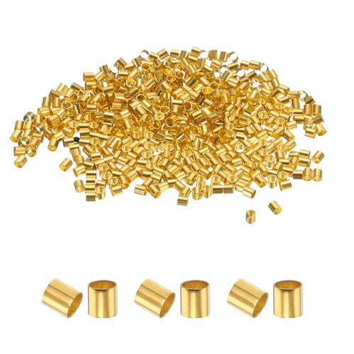 uxcell 500 Pcs Tube Crimp Beads, 2x2mm Copper Crimp Beads End Stopper Beads Tiny Loose Spacer Beads for Earrings Necklaces Bracelets Pendant DIY Crafts, Gold - color: Gold, size: 1.6 mm
