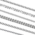 6 Pcs Silver Chains, Stainless Steel Cuban Link/Rope/Box/Figaro/Square Rolo/Wheat Chain Necklace Jewelry Set for Men Women - color: 26 inches