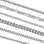 6 Pcs Silver Chains, Stainless Steel Cuban Link/Rope/Box/Figaro/Square Rolo/Wheat Chain Necklace Jewelry Set for Men Women - color: 26 inches
