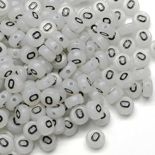 200PCS Letter Beads Glow in The Dark 4x7mm Acrylic Alphabet Vowel Letter O Beads for Jewelry Making Bracelet - color: O-200PCS
