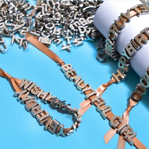 300+ Pieces 9x12mm Big Large Alphabet Letter Beads Charms A-Z Mixed Plastic Shape Loose Bead for Jewelry Making Bracelets Necklaces Key Chains (Silvery) - color: Silver, size: 300 Pieces