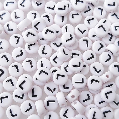 200+ Pieces 4x7mm Single L Letter Beads for Jewelry Making, White Round Acrylic Bulk Alphabet (Black on White) - size: Single Letter L 200+ Pcs